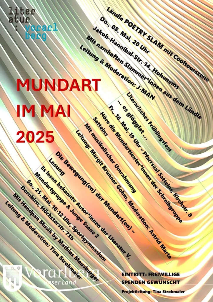 Plakat zur Veranstaltungsreihe Mundart im Mai 2025